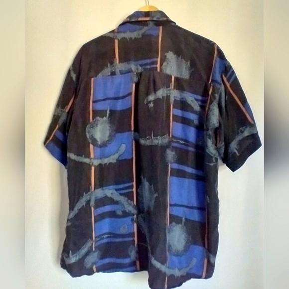 100% Silk Men"s Graphic Vintage Geometric Blouse Shirt Size Medium CSC - Picture 6 of 7